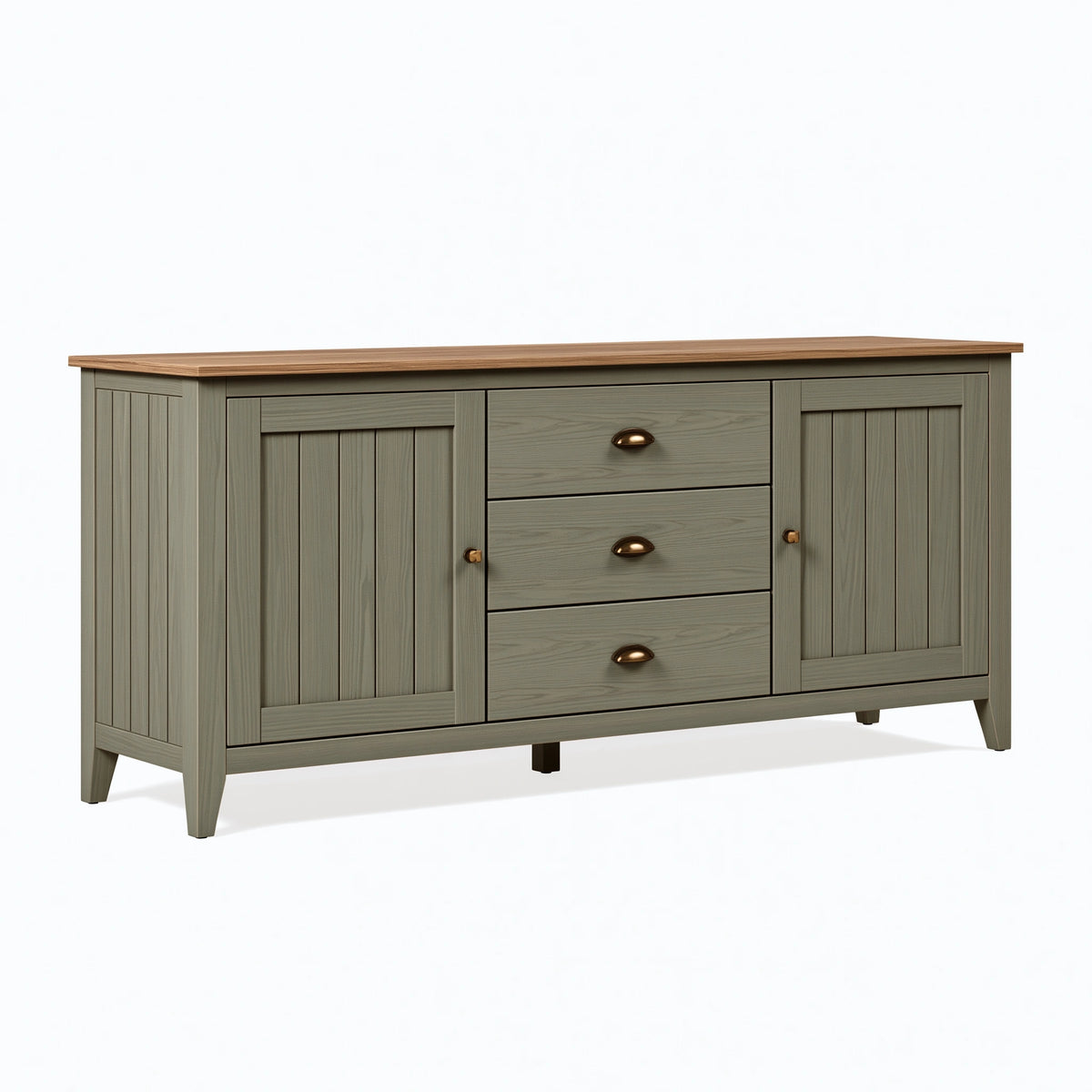 Buffet 160 x 45 x 90 cm en bois vert sauge et brun style campagne avec rangements