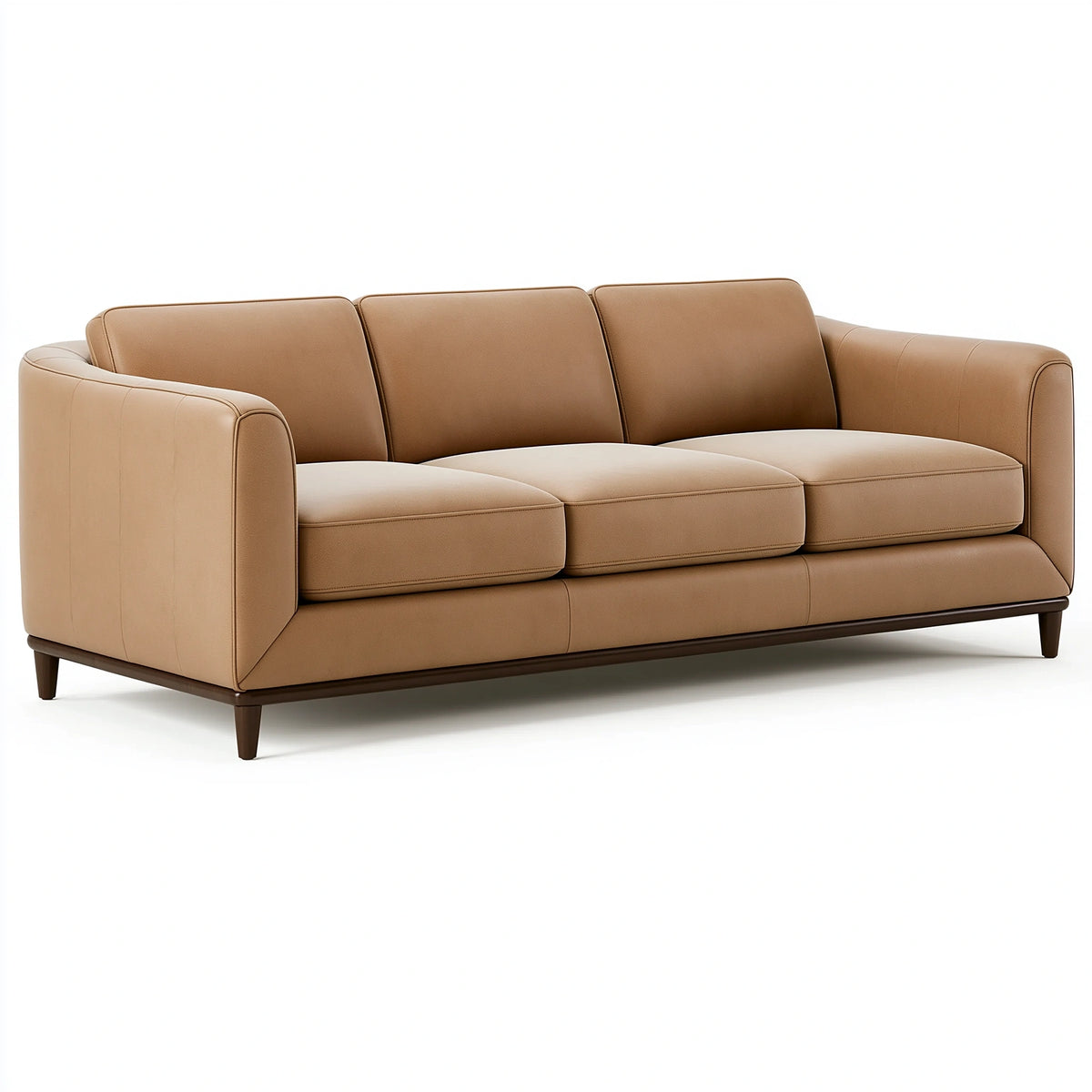 Canapé 3 places 220 cm en revêtement aspect cuir camel style contemporain