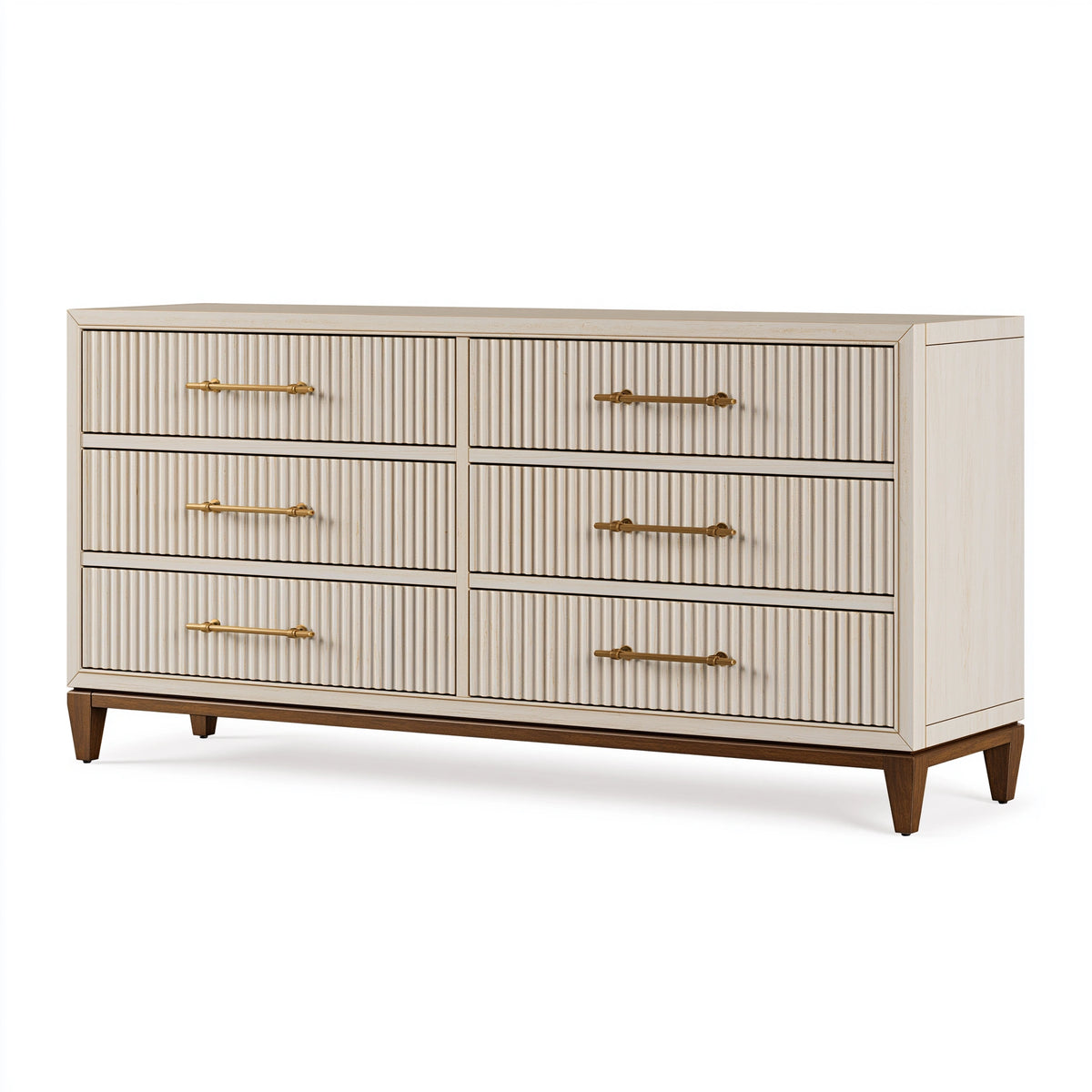 Commode 160 cm en bois beige et marron à 6 tiroirs style classique