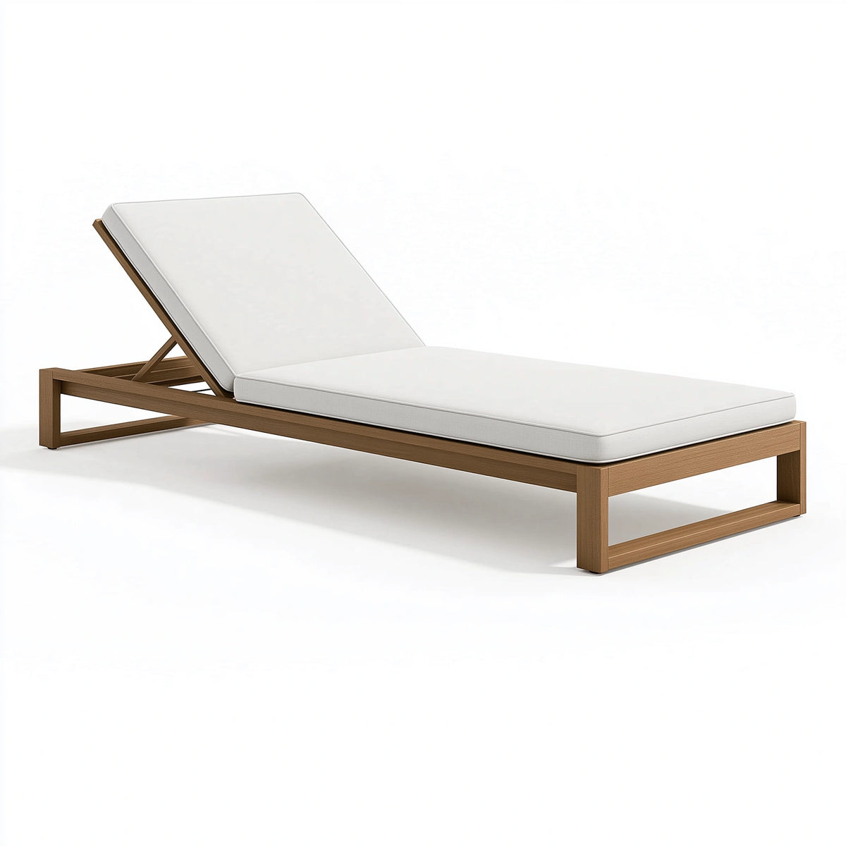 Bain de soleil 200 x 70 cm en bois brun avec coussin blanc - dossier inclinable extérieur
