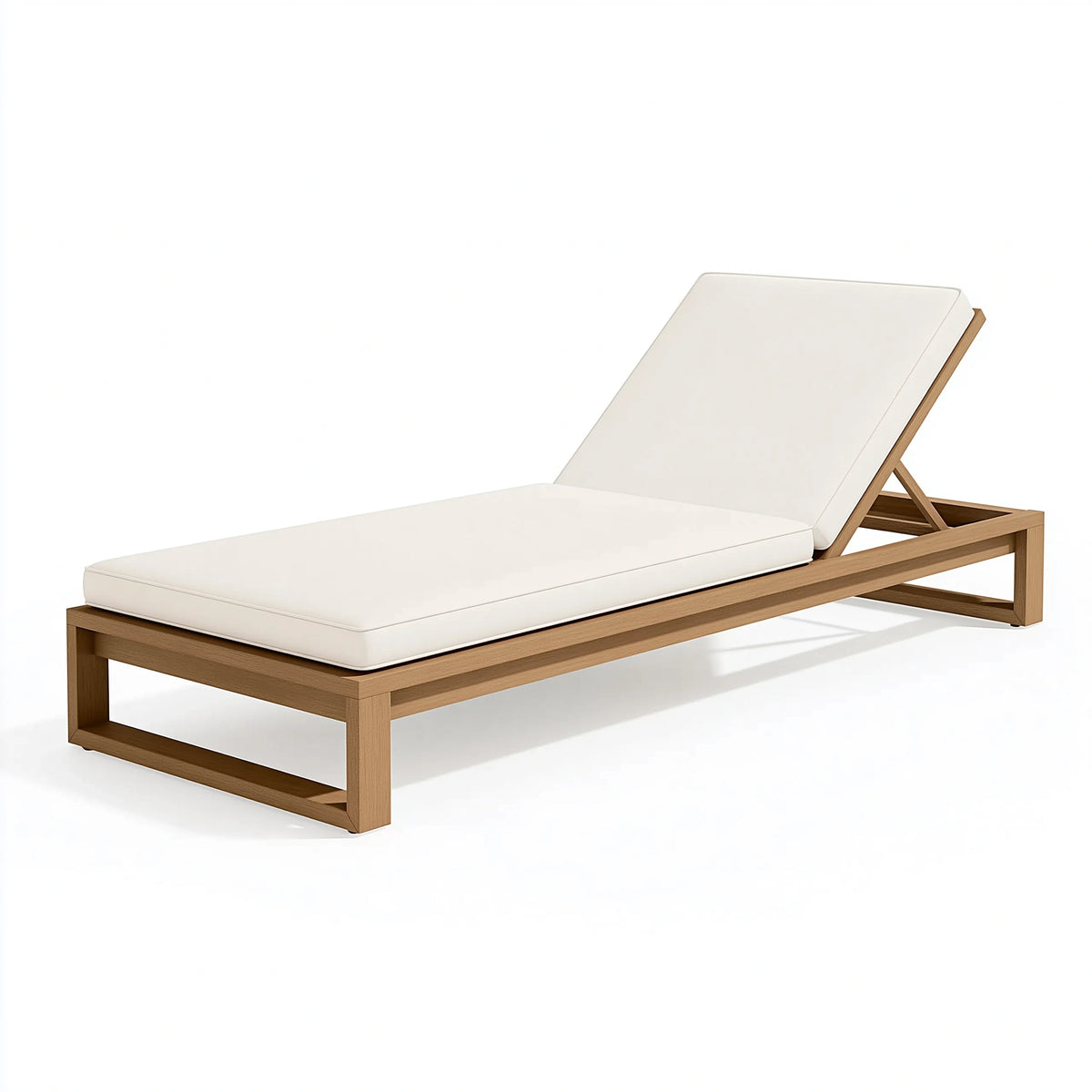 Bain de soleil 200 x 70 cm en bois beige avec coussin blanc dossier réglable style contemporain