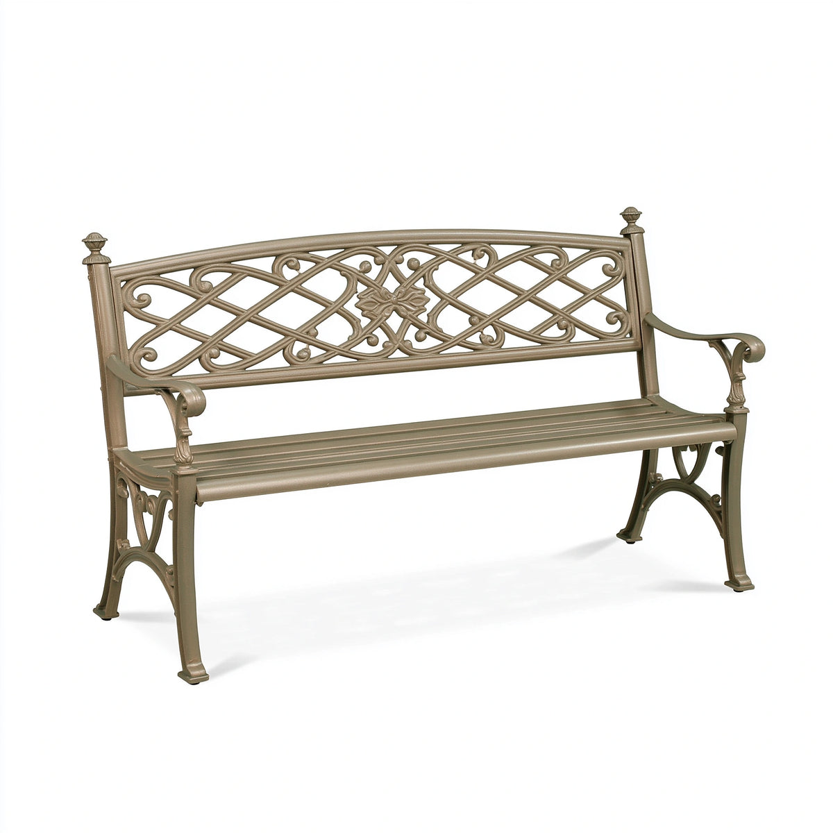 Banc de jardin 127 x 61 x 86 cm en métal bronze style classique avec dossier ajouré