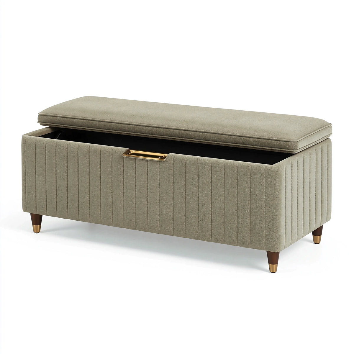 Banc coffre de rangement 120 x 45 x 48 cm en tissu beige avec assise rembourrée style contemporain