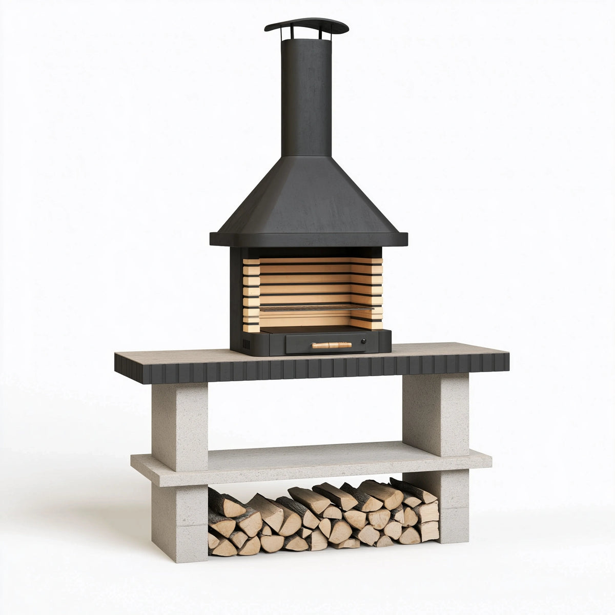 Barbecue cheminée 80 x 60 x 180 cm en métal noir avec hotte et grille