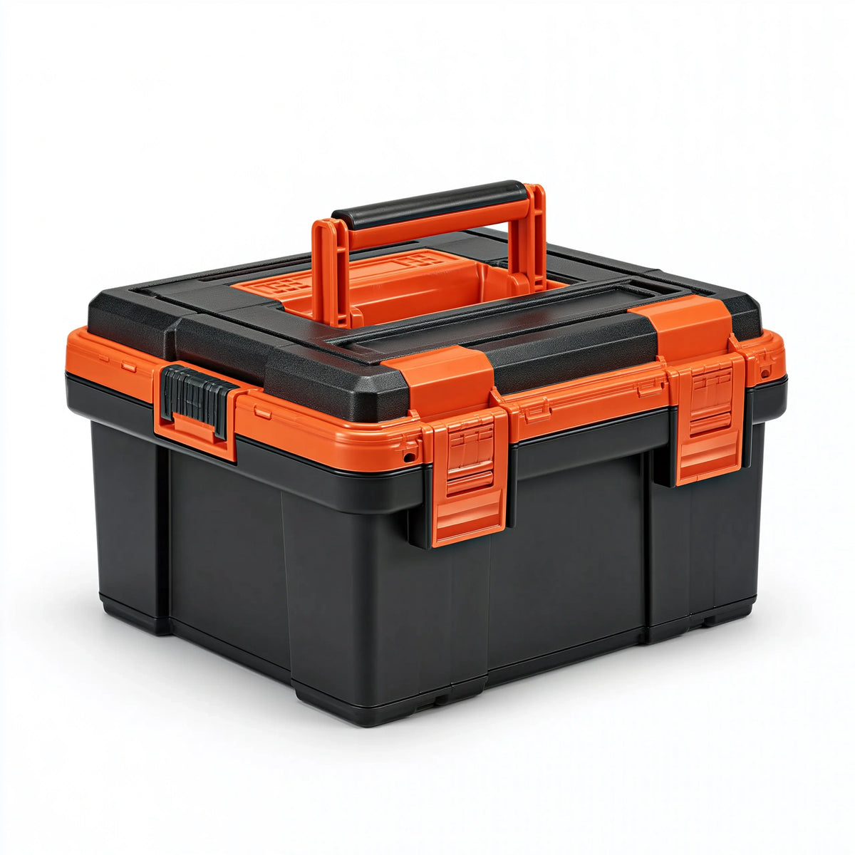 Boîte à outils 50 x 28 x 30 cm en plastique noir/orange avec poignée rabattable
