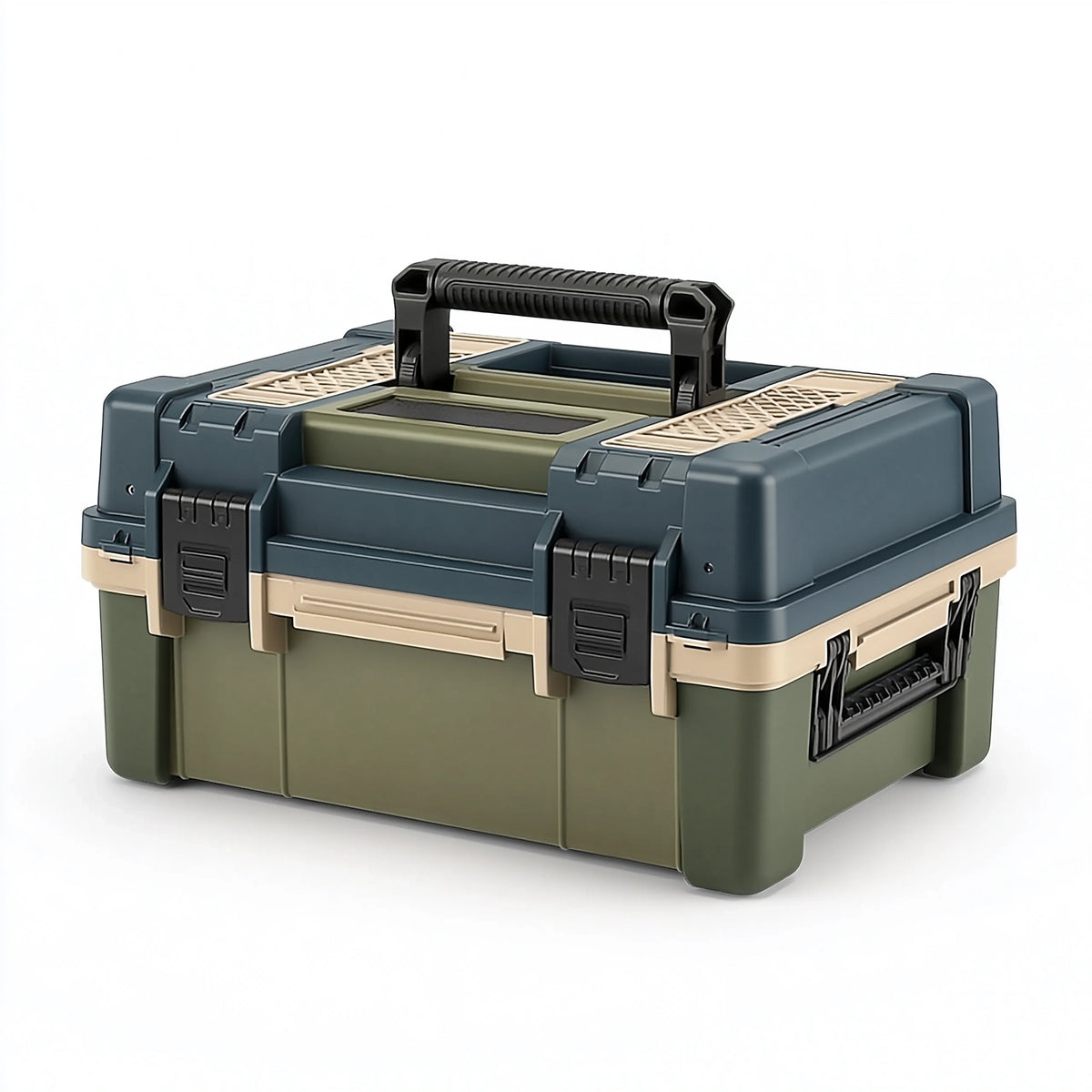 Boîte de rangement 45 cm en plastique vert portable à poignée