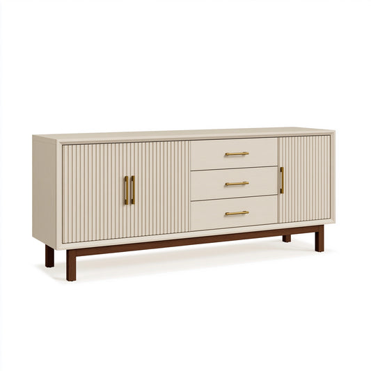 Buffet 160 x 40 x 80 cm en bois crème et marron avec 3 tiroirs style contemporain