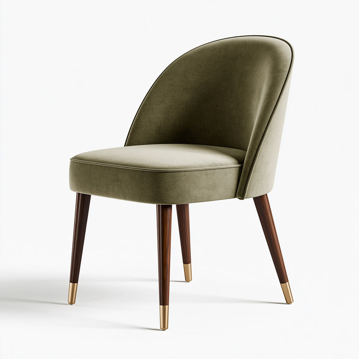 Chaise de salle à manger 55 x 60 x 82 cm en tissu vert avec pieds en bois style contemporain