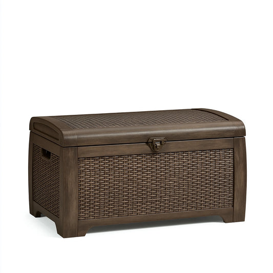 Coffre de rangement extérieur 120 x 55 x 60 cm en résine tressée marron avec couvercle verrouillable