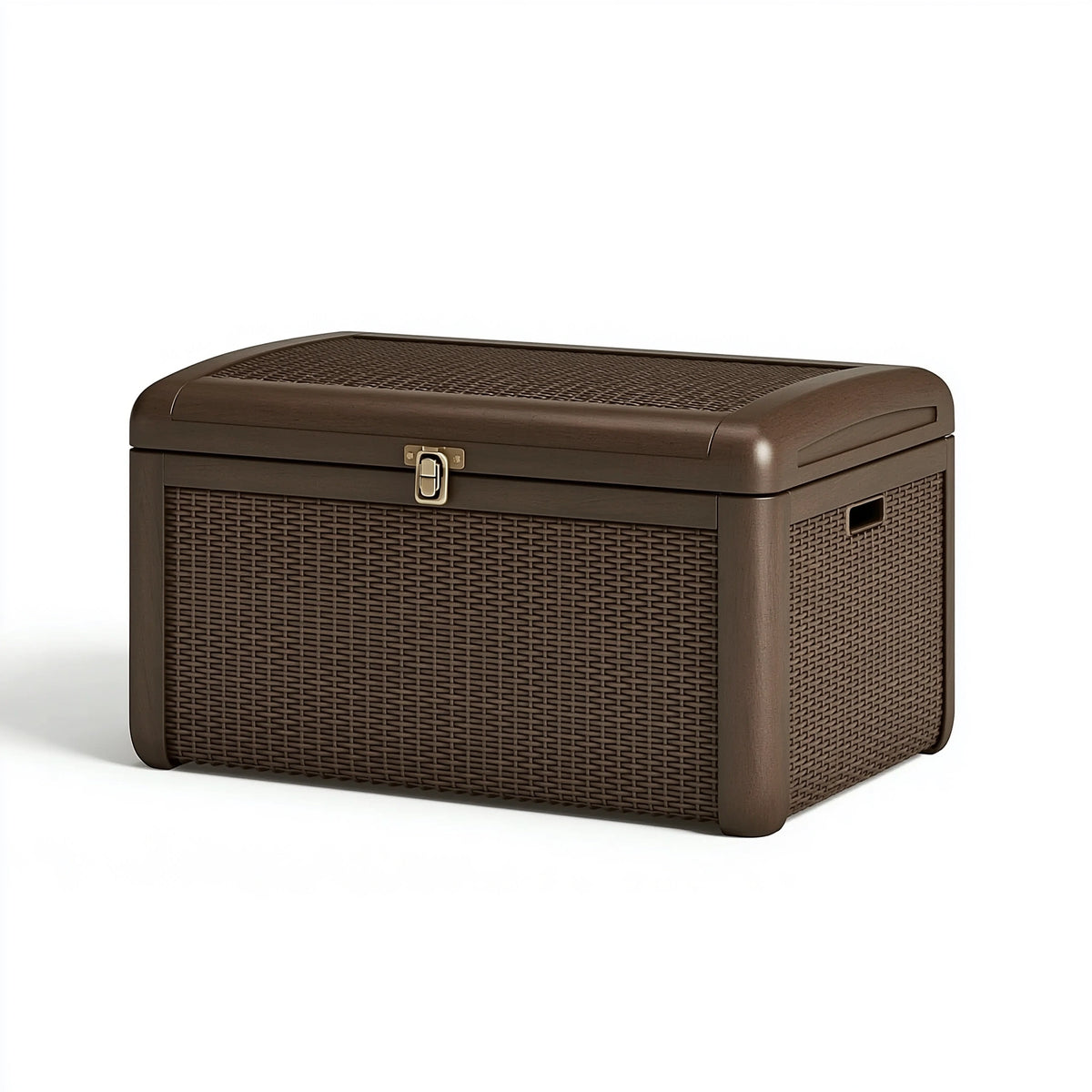 Coffre de rangement 120 x 60 x 60 cm en résine tressée marron pour extérieur avec couvercle à loquet