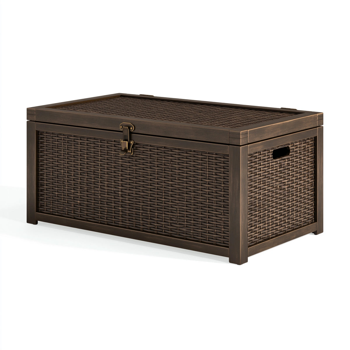 Coffre de rangement 120 x 60 x 60 cm en résine tressée marron foncé pour extérieur style classique