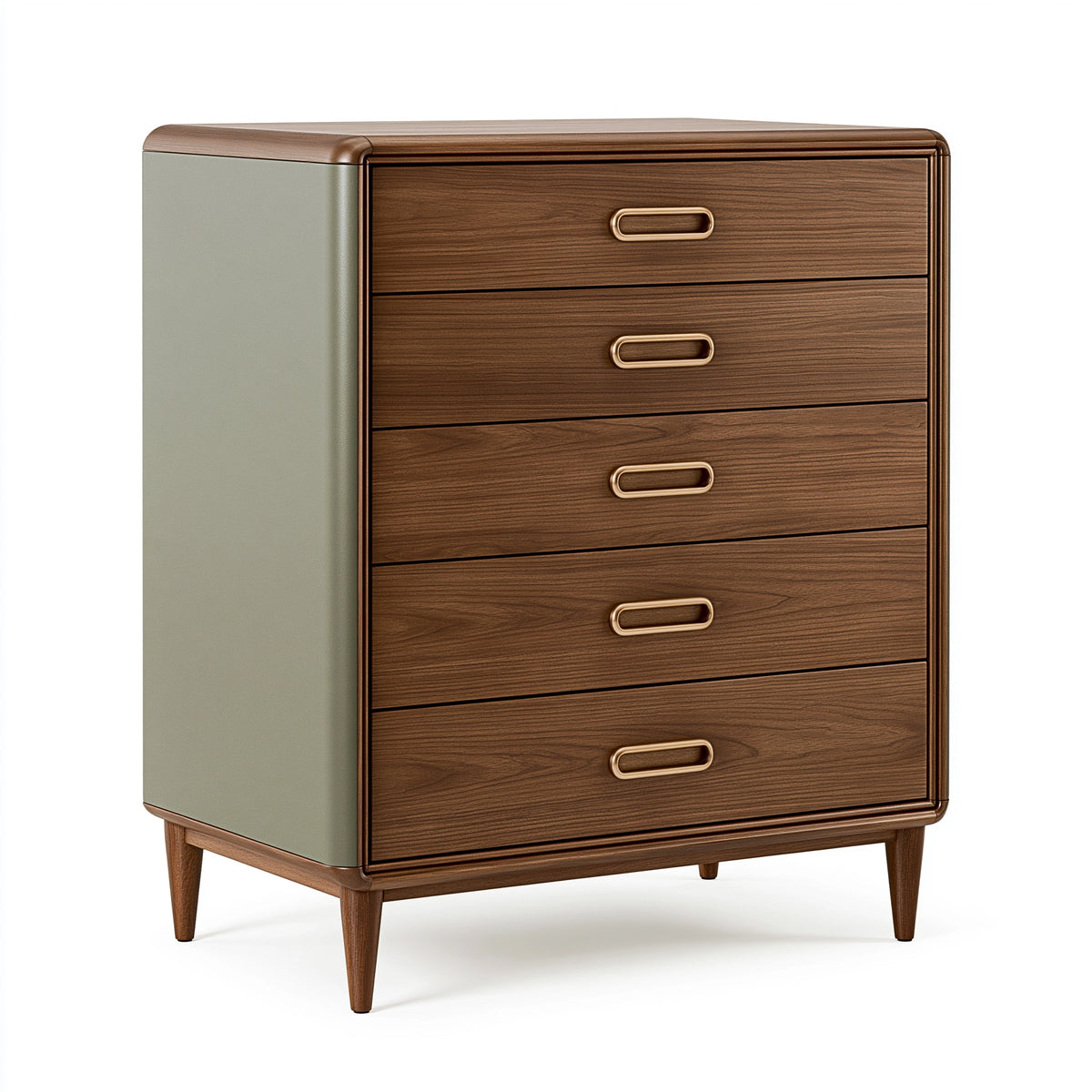 Commode 80 x 45 x 110 cm en bois marron et vert à 5 tiroirs style vintage