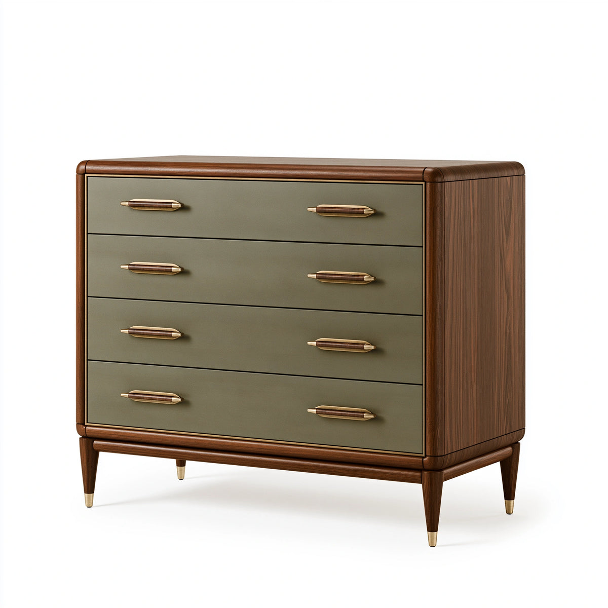 Commode 100 x 45 x 100 cm en bois marron et vert à 4 tiroirs style Art déco