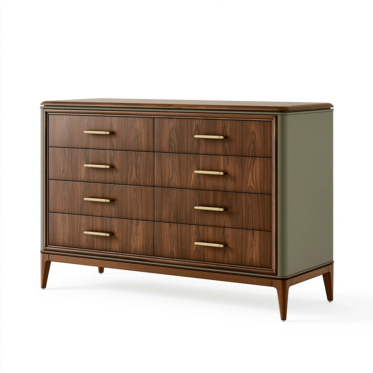 Commode 160 x 45 x 95 cm en panneaux aspect bois brun avec 8 tiroirs style rétro
