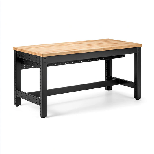 Établi 152 x 61 x 86 cm en bois et acier noir réglable