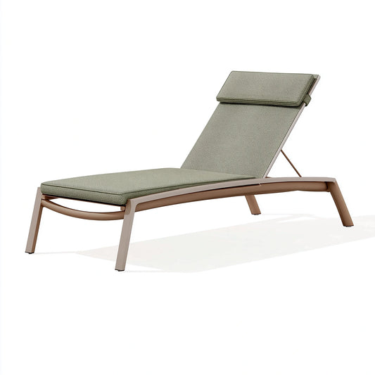 Bain de soleil 195 x 65 x 85 cm en métal taupe et textile vert pour extérieur inclinable