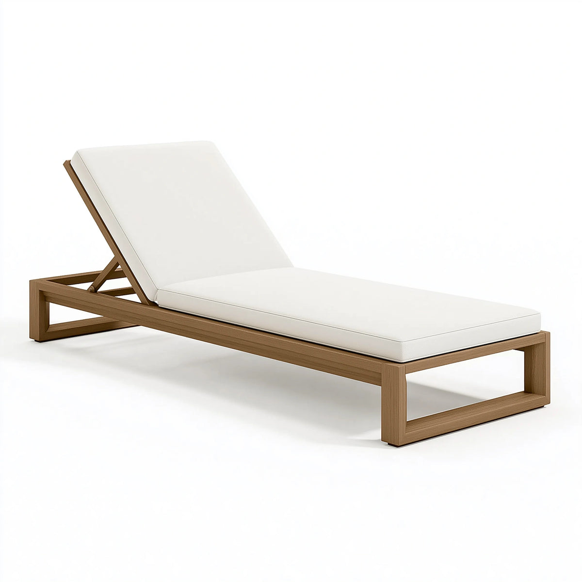 Transat 200 x 70 cm en bois marron avec coussin blanc dossier réglable style contemporain