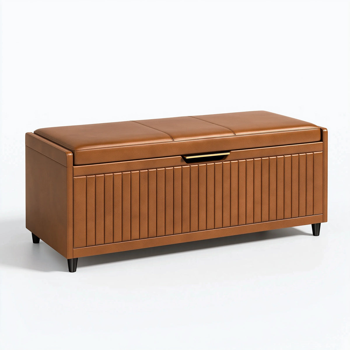 Banquette coffre de rangement 100 x 45 x 50 cm aspect cuir marron style contemporain